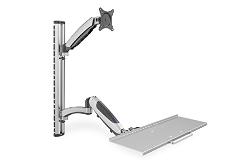 DIGITUS DA-90354 – Steh-, Sitz-Arbeitsplatz – Monitor-Halterung mit Tastaturablage – Wandmontage – 2x Gasdruck-Feder – 1 Monitor – Bis 27 Zoll – VESA 75x75, 100x100 – Silber von DIGITUS