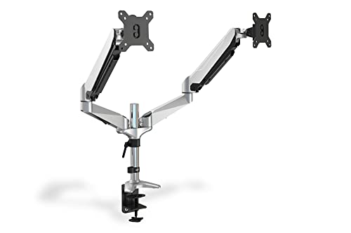 DIGITUS Monitorhalterung - Klemme & Gasdruckfeder - 2 Monitore - Bis 27 Zoll - Bis 2x 8 kg - VESA 75 & 100 - Silber von DIGITUS