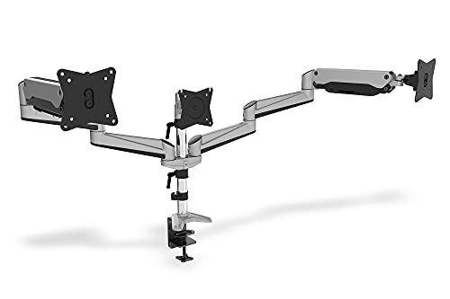 DIGITUS Monitorhalterung - Klemme & Gasdruckfeder - 3 Monitore - Bis 27 Zoll - Bis 3x 6 kg - VESA 75 & 100 - Silber von DIGITUS