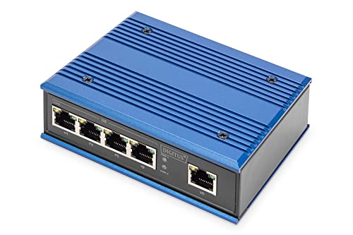 DIGITUS Netzwerk-Switch - 5-Port Gigabit Ethernet - DIN-Rail Montage - Klemmleiste - Lüfterlos - Schwarz/Blau von DIGITUS