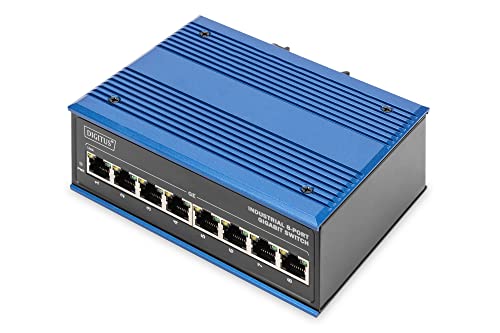 DIGITUS Netzwerk-Switch - 8-Port Fast Ethernet - DIN-Rail Montage - Klemmleiste - Lüfterlos - Schwarz/Blau von DIGITUS