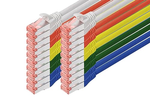 DIGITUS Netzwerkkabel Cat 6 – 0,5m – 10 Stück – RJ45 Stecker – S/FTP Geschirmt – Ethernet Kabel, LAN Kabel – Kompatibel zu Cat 6A & Cat 7 – Bundle aus 2x Grau / 2x Blau / 2x Grün / 2x Rot / 2x Gelb von DIGITUS