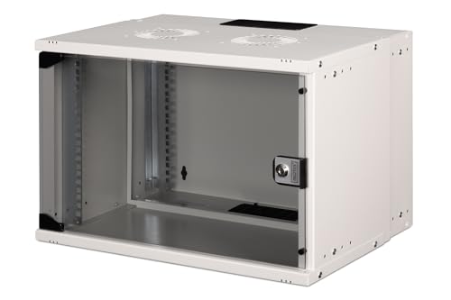 DIGITUS Netzwerkschrank SoHo Pro - 19-Zoll Rack 7 HE - Unmontiert - Wandmontage - 400 mm Tiefe - 327 mm Nutztiefe - Traglast 60 kg - Glastür - Grau von DIGITUS