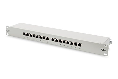 DIGITUS Patchpanel - 19-Zoll - Cat-5e - 16-Port RJ45 - Geschirmt - LSA Patch-Feld - Rack-Montage 1HE - Grau von DIGITUS