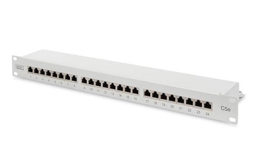 DIGITUS Patchpanel - 19-Zoll - Cat-5e - 24-Port RJ45 - Geschirmt - LSA Patch-Feld - Rack-Montage 1HE - Grau von DIGITUS