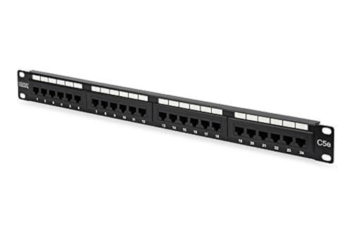 DIGITUS Patchpanel - 19-Zoll - Cat-5e - 24-Port RJ45 - Ungeschirmt - LSA Patch-Feld - Rack-Montage 1HE - Schwarz von DIGITUS