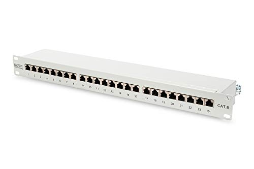 DIGITUS Patchpanel - 19-Zoll - Cat-6 - 24-Port RJ45 - Geschirmt - LSA Patch-Feld - Rack-Montage 1HE - Grau von DIGITUS