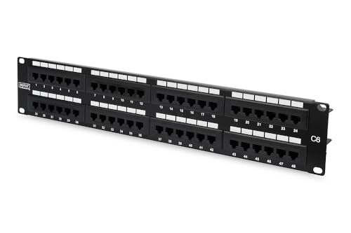 DIGITUS Patchpanel - 19-Zoll - Cat-6 - 48-Port RJ45 - Ungeschirmt - LSA Patch-Feld - Rack-Montage 2HE - Schwarz von DIGITUS