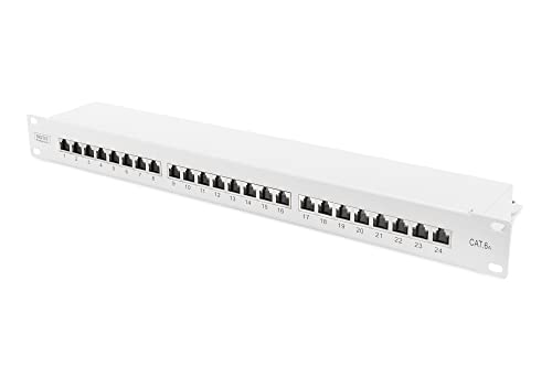 DIGITUS Patchpanel - 19-Zoll - Cat-6A - 24-Port RJ45 - Geschirmt - LSA Patch-Feld - Rack-Montage 1HE - Grau von DIGITUS