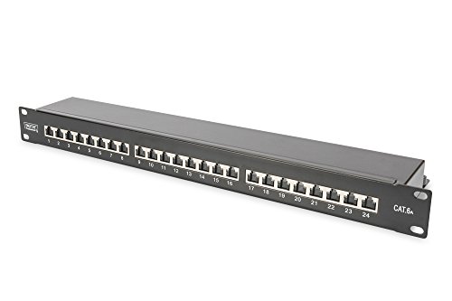 DIGITUS Patchpanel - 19-Zoll - Cat-6A - 24-Port RJ45 - Geschirmt - LSA Patch-Feld - Rack-Montage 1HE - Schwarz von DIGITUS