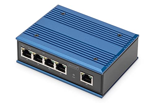 DIGITUS PoE Netzwerk-Switch - 5-Port Gigabit Ethernet - DIN-Rail Montage - Klemmleiste - Lüfterlos - Schwarz/Blau von DIGITUS