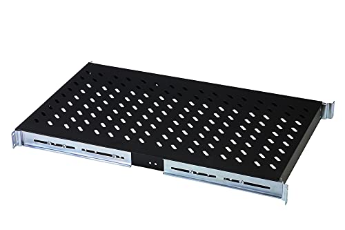 DIGITUS Professional DN-19 TRAY-1-1000-SW - Fachboden mit variabler Tiefe zum Festeinbau in 19" Schränke - Traglast 100 kg - ab 1000 mm Schranktiefe - 1HE - Farbe schwarz von DIGITUS