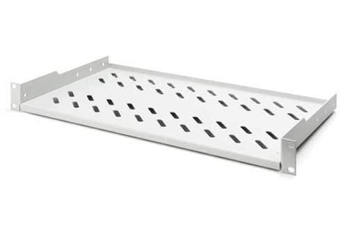 DIGITUS Fachboden zum Festeinbau - 19-Zoll - 1HE - Befestigung Vorne - Traglast 15 kg - Für Netzwerkschänke & Serverschränke - Ab 450 mm Schranktiefe - Grau von DIGITUS