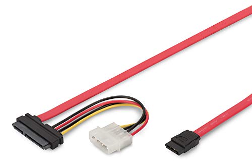 DIGITUS SATA III Anschlusskabel - SATA 22pin - L-Typ + Strom Buchse Buchse - Molex - SATA 3 - 0,5m - Datenkabel - passend für HDDs, SSDs oder optische Laufwerke - rot von DIGITUS