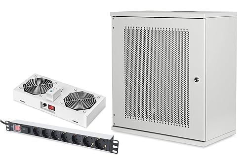 DIGITUS Set: 19" 12HE Netzwerkschrank + Dachlüfter + 7-Port Steckdosenleiste // 19 Zoll Rack – Unmontiert – Wandmontage – 400 mm Tiefe – Traglast 60 kg – Nutztiefe 170-270 mm – SOHO Serie – Stahltür DIGITUS Set: 19" 12HE Netzwerkschrank + Dachlüfter + 7-Port Steckdosenleiste // 19 Zoll Rack – Unmontiert – Wandmontage – 400 mm Tiefe – Traglast 60 kg – Nutztiefe 170-270 mm – SOHO Serie – Stahltür von DIGITUS