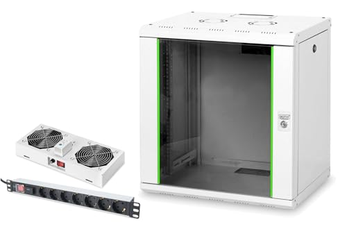 DIGITUS Set: 19" 12HE Netzwerkschrank + Dachlüfter + 7-Port Steckdosenleiste // 19 Zoll Rack – Wandmontage – 450mm Tiefe – Traglast 100kg – Nutztiefe 305-370 mm – Unique Serie – Grau DIGITUS Set: 19" 12HE Netzwerkschrank + Dachlüfter + 7-Port Steckdosenleiste // 19 Zoll Rack – Wandmontage – 450mm Tiefe – Traglast 100kg – Nutztiefe 305-370 mm – Unique Serie – Grau von DIGITUS