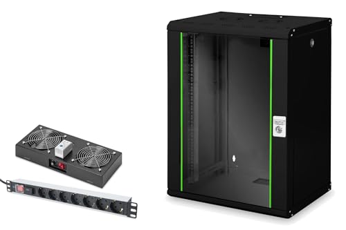 DIGITUS Set: 19" 16HE Netzwerkschrank + Dachlüfter + 7-Port Steckdosenleiste // 19 Zoll Rack – Wandmontage – 450mm Tiefe – Traglast 100kg – Nutztiefe 305-370 mm – Unique Serie – Schwarz DIGITUS Set: 19" 16HE Netzwerkschrank + Dachlüfter + 7-Port Steckdosenleiste // 19 Zoll Rack – Wandmontage – 450mm Tiefe – Traglast 100kg – Nutztiefe 305-370 mm – Unique Serie – Schwarz von DIGITUS