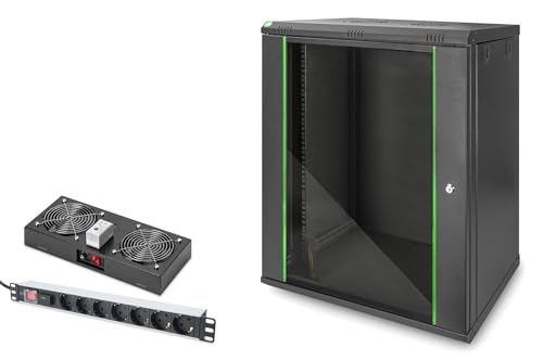 DIGITUS Set: 19" 16HE Netzwerkschrank + Dachlüfter + 7-Port Steckdosenleiste // 19 Zoll Rack – Wandmontage – 450mm Tiefe – Traglast 60kg – Nutztiefe 335-380 mm – Dynamic Basic Serie – Schwarz DIGITUS Set: 19" 16HE Netzwerkschrank + Dachlüfter + 7-Port Steckdosenleiste // 19 Zoll Rack – Wandmontage – 450mm Tiefe – Traglast 60kg – Nutztiefe 335-380 mm – Dynamic Basic Serie – Schwarz von DIGITUS