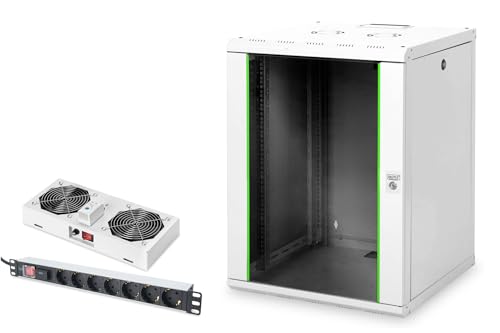 DIGITUS Set: 19" 16HE Netzwerkschrank + Dachlüfter + 7-Port Steckdosenleiste // 19 Zoll Rack – Wandmontage – 600mm Tiefe – Traglast 100kg – Nutztiefe 305-450 mm – Unique Serie – Grau DIGITUS Set: 19" 16HE Netzwerkschrank + Dachlüfter + 7-Port Steckdosenleiste // 19 Zoll Rack – Wandmontage – 600mm Tiefe – Traglast 100kg – Nutztiefe 305-450 mm – Unique Serie – Grau von DIGITUS