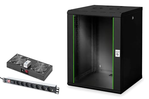DIGITUS Set: 19" 16HE Netzwerkschrank + Dachlüfter + 7-Port Steckdosenleiste // 19 Zoll Rack – Wandmontage – 600mm Tiefe – Traglast 100kg – Nutztiefe 305-450 mm – Unique Serie – Schwarz DIGITUS Set: 19" 16HE Netzwerkschrank + Dachlüfter + 7-Port Steckdosenleiste // 19 Zoll Rack – Wandmontage – 600mm Tiefe – Traglast 100kg – Nutztiefe 305-450 mm – Unique Serie – Schwarz von DIGITUS