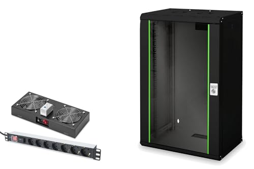 DIGITUS Set: 19" 20HE Netzwerkschrank + Dachlüfter + 7-Port Steckdosenleiste // 19 Zoll Rack – Wandmontage – 450mm Tiefe – Traglast 100kg – Nutztiefe 305-370 mm – Unique Serie – Schwarz DIGITUS Set: 19" 20HE Netzwerkschrank + Dachlüfter + 7-Port Steckdosenleiste // 19 Zoll Rack – Wandmontage – 450mm Tiefe – Traglast 100kg – Nutztiefe 305-370 mm – Unique Serie – Schwarz von DIGITUS