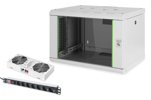 DIGITUS Set: 19" 7HE Netzwerkschrank + Dachlüfter + 7-Port Steckdosenleiste // 19 Zoll Rack – Wandmontage – 450mm Tiefe – Traglast 100kg – Nutztiefe 305-370 mm – Unique Serie – Grau DIGITUS Set: 19" 7HE Netzwerkschrank + Dachlüfter + 7-Port Steckdosenleiste // 19 Zoll Rack – Wandmontage – 450mm Tiefe – Traglast 100kg – Nutztiefe 305-370 mm – Unique Serie – Grau von DIGITUS