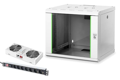 DIGITUS Set: 19" 9HE Netzwerkschrank + Dachlüfter + 7-Port Steckdosenleiste // 19 Zoll Rack – Wandmontage – 450mm Tiefe – Traglast 100kg – Nutztiefe 305-370 mm – Unique Serie – Grau DIGITUS Set: 19" 9HE Netzwerkschrank + Dachlüfter + 7-Port Steckdosenleiste // 19 Zoll Rack – Wandmontage – 450mm Tiefe – Traglast 100kg – Nutztiefe 305-370 mm – Unique Serie – Grau von DIGITUS