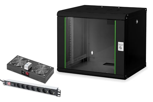 DIGITUS Set: 19" 9HE Netzwerkschrank + Dachlüfter + 7-Port Steckdosenleiste // 19 Zoll Rack – Wandmontage – 450mm Tiefe – Traglast 100kg – Nutztiefe 305-370 mm – Unique Serie – Schwarz DIGITUS Set: 19" 9HE Netzwerkschrank + Dachlüfter + 7-Port Steckdosenleiste // 19 Zoll Rack – Wandmontage – 450mm Tiefe – Traglast 100kg – Nutztiefe 305-370 mm – Unique Serie – Schwarz von DIGITUS