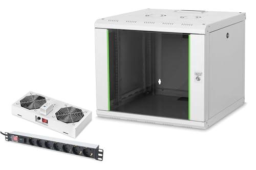 DIGITUS Set: 19" 9HE Netzwerkschrank + Dachlüfter + 7-Port Steckdosenleiste // 19 Zoll Rack – Wandmontage – 600mm Tiefe – Traglast 100kg – Nutztiefe 305-450 mm – Unique Serie – Grau DIGITUS Set: 19" 9HE Netzwerkschrank + Dachlüfter + 7-Port Steckdosenleiste // 19 Zoll Rack – Wandmontage – 600mm Tiefe – Traglast 100kg – Nutztiefe 305-450 mm – Unique Serie – Grau von DIGITUS