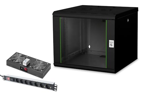 DIGITUS Set: 19" 9HE Netzwerkschrank + Dachlüfter + 7-Port Steckdosenleiste // 19 Zoll Rack – Wandmontage – 600mm Tiefe – Traglast 100kg – Nutztiefe 305-450 mm – Unique Serie – Schwarz DIGITUS Set: 19" 9HE Netzwerkschrank + Dachlüfter + 7-Port Steckdosenleiste // 19 Zoll Rack – Wandmontage – 600mm Tiefe – Traglast 100kg – Nutztiefe 305-450 mm – Unique Serie – Schwarz von DIGITUS