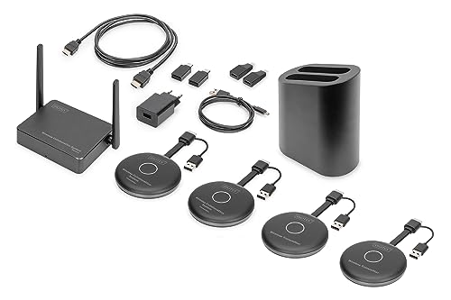 DIGITUS Set: Click & Present Pro – Kabelloses Präsentations- & Kollaborationssystem – Basis-Set – Plus 2 zusätzlichen HDMI-Transmitter – Schwarz von DIGITUS