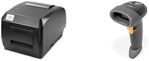 DIGITUS Set: Etikettendrucker 300 DPI – Themotransfer-Drucker & Thermodirekt-Drucker – 101,6mm/s – Labelbreite 25,4 bis 118mm – USB, RS232, LAN – SD-Slot – Schwarz – Mit 2D Barcodescanner von DIGITUS
