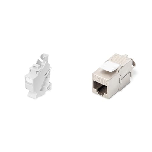 DIGITUS Set: Hutschienen-Adapter – 1 Stück – Mit 1x Cat6A Keystone-Modul – 45° Gewinkelt – Beschriftungsfeld – Staubschutzklappe von DIGITUS