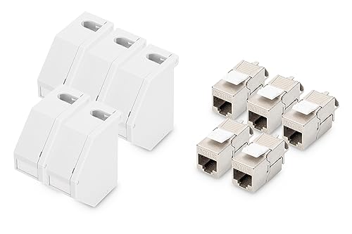 DIGITUS Set: Hutschienen-Adapter – 5 Stück – Mit 5x Cat6A Keystone-Modul – 45° Gewinkelt – Beschriftungsfeld – Mit Erdungsfeder – Grau DIGITUS Set: Hutschienen-Adapter – 5 Stück – Mit 5x Cat6A Keystone-Modul – 45° Gewinkelt – Beschriftungsfeld – Mit Erdungsfeder – Grau von DIGITUS