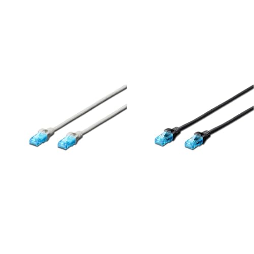 DIGITUS Set: Netzwerkkabel Cat 5e – 2m – 10 Stück – RJ45 Stecker – U/UTP Ungeschirmt – Ethernet Kabel, LAN Kabel – CCA Kupfer-Kaschiertes-Aluminium – 5x Grau / 5x Schwarz von DIGITUS