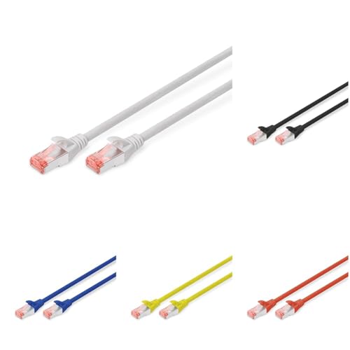 DIGITUS Set: Netzwerkkabel Cat 6 – 10m – 10 Stück – RJ45 Stecker – S/FTP Geschirmt – Ethernet Kabel, LAN Kabel – Kompatibel zu Cat 6A & Cat 7 – 2x Grau / 2x Schwarz / 2x Rot / 2x Gelb / 2x Blau von DIGITUS
