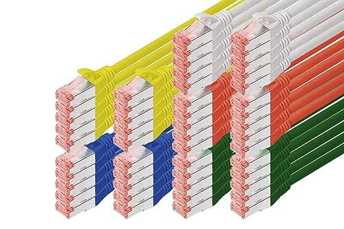 DIGITUS Set: Netzwerkkabel Cat 6 – 1m – 50 Stück – RJ45 Stecker – S/FTP Geschirmt – Ethernet Kabel, LAN Kabel – Kompatibel zu Cat 6A & Cat 7 – 2x Grau / 2x Blau / 2x Grün / 2x Rot / 2x Gelb von DIGITUS