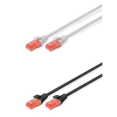 DIGITUS Set: Netzwerkkabel Cat 6 – 3m – 10 Stück – RJ45 Stecker – U/UTP Ungeschirmt – Ethernet Kabel, LAN Kabel – CCA Kupfer-Kaschiertes-Aluminium – 5x Grau / 5x Schwarz von DIGITUS