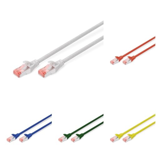 DIGITUS Set: Netzwerkkabel Cat 6 – 5m – 10 Stück – RJ45 Stecker – S/FTP Geschirmt – Ethernet Kabel, LAN Kabel – Kompatibel zu Cat 6A & Cat 7 – 2x Grau / 2x Rot / 2x Gelb / 2x Grün / 2x Blau von DIGITUS