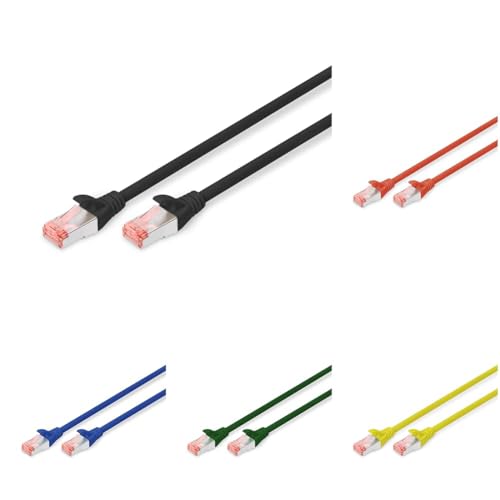 DIGITUS Set: Netzwerkkabel Cat 6 – 5m – 10 Stück – RJ45 Stecker – S/FTP Geschirmt – Ethernet Kabel, LAN Kabel – Kompatibel zu Cat 6A & Cat 7 – 2x Schwarz / 2x Rot / 2x Gelb / 2x Grün / 2x Blau von DIGITUS