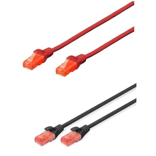 DIGITUS Set: Netzwerkkabel Cat 6 – 5m – 10 Stück – RJ45 Stecker – U/UTP Ungeschirmt – Ethernet Kabel, LAN Kabel – CCA Kupfer-Kaschiertes-Aluminium – 5x Grau / 5x Schwarz von DIGITUS