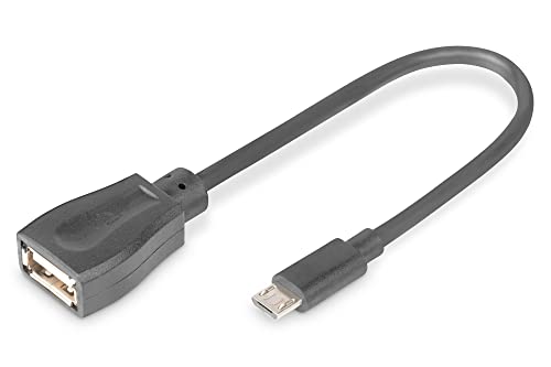 DIGITUS USB 2.0 Adapter-Kabel - 0.2 m - USB Micro B (St) zu USB A (Bu) - 480 Mbit/s - USB-Adapter - Blister - Schwarz von DIGITUS