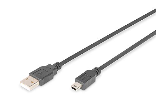 DIGITUS USB 2.0 Anschlusskabel - 1.8 m - USB A (St) zu USB Mini B (5 Pin) (St) - 480 Mbit/s - Verbindungskabel - Schwarz von DIGITUS