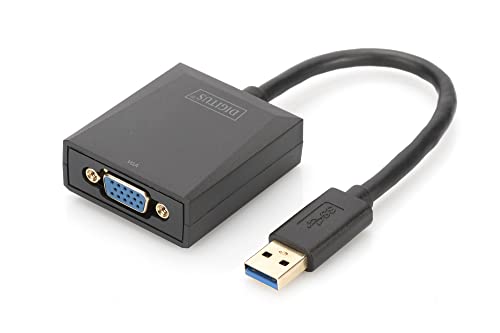 DIGITUS USB 3.0 Grafik Adapter, USB A zu VGA, Full HD, 1920x1080 Pixel, Kunststoff, Schwarz von DIGITUS