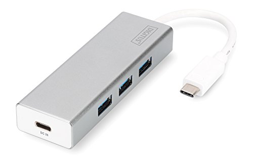 DIGITUS USB 3.0 Typ-C 3-Port Hub + 1x USB Typ-C Ladeport, 3x USB 3.0 Ports + 1x USB Typ-C Port, Aluminium Gehäuse von DIGITUS