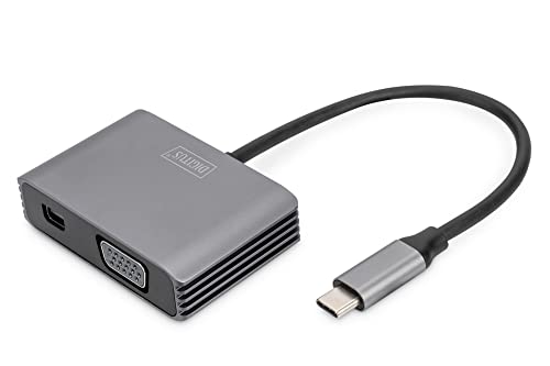 DIGITUS USB-C Grafikadapter - USB-C zu Mini DisplayPort & VGA - UltraHD 4k/30Hz - DisplayPort 1.4 - Kabellänge 20cm - Plug & Play - Grau von DIGITUS