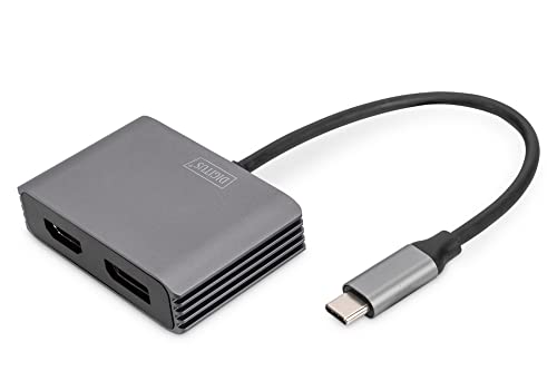 DIGITUS USB-C Grafikadapter - USB Typ-C zu DisplayPort & HDMI - UltraHD 4k/30Hz - HDMI 1.4b, HDR10, CEC - Kabellänge 20cm - Plug & Play - Grau von DIGITUS