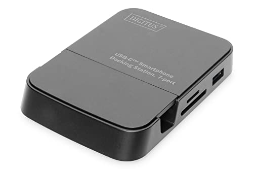 DIGITUS USB-C Smartphone Docking Station – 7 Ports – 1x HDMI (4K@30Hz) – 3x USB 3.0 / USB 2.0, 1x USB Typ-C – Kartenleser – Schwarz von DIGITUS