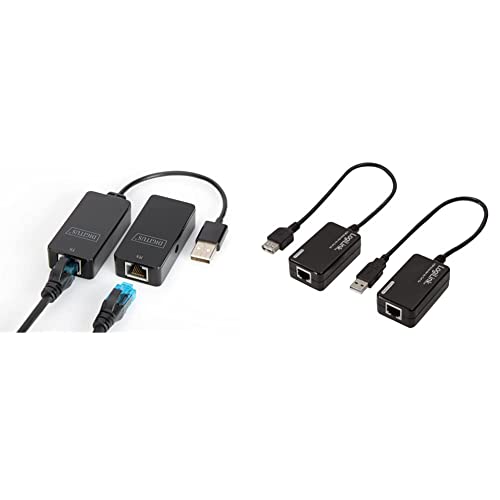 DIGITUS USB-Extender - Reichweite 50 m - USB 2.0 - UTP, STP & S-FTP Netzwerk-Kabel ab Cat-5 - Plug & Play - Schwarz & LogiLink UA0021D - USB 2.0 Extender (Verlängerung über RJ45 Kabel) bis zu 50 m von DIGITUS