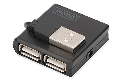 DIGITUS USB-Hub - 4 Ports - High-Speed USB 2.0 - 480 MBit/s - Kompaktes Gehäuse - Stromversorgung per USB - Schwarz von DIGITUS